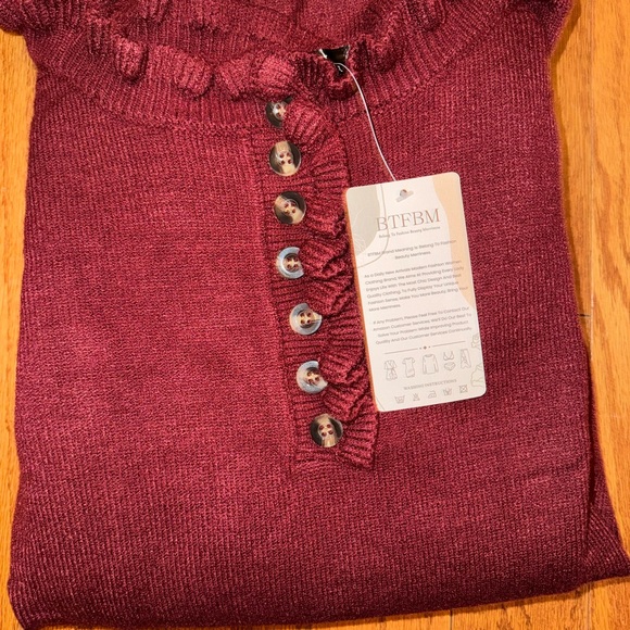 Burgundy Ruffle Sweater - Picture 2 of 3